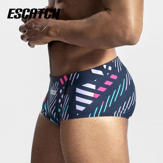 ESCATCH泳裤男专业竞速大三角游泳裤加宽防尴尬小平角男士训练游泳装备 EY05藏青几何 2XL (身高180-185cm体重83-93kg)