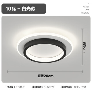 微伙过道走廊灯现代简约北欧入户门厅玄关衣帽间灯创意个性led房间灯 白+黑圆形20CM白光-10w