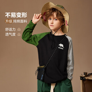 ASK JUNIOR男童长袖T恤秋装儿童印花撞色跑步打底衫 黑色 170