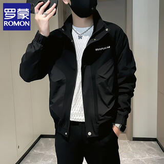 Romon trendy handsome stand-up collar jacket men's autumn and winter casual versatile men's jacket 2025 new style autumn top black l recommended 115-130 jin jin equals 0.5 kg
