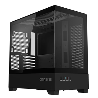 90% new gigabyte c201g panoramic upper and lower compartment chassis, blackened tempered glass side transparent, compatible with top 360/side 240 water cooling, quick-release dust filter, black m-atx