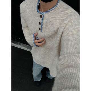 Shelley jones american henry collar sweater for men in autumn and winter new loose trendy brand warm inner sweater lazy style sweater apricot m recommended 90-110jin jin equals 0.5 kg
