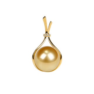 Jun bu means natural color south sea gold pearls, seawater pearls, 18k gold diamond lucky bag pendant necklace, 18k gold diamond/single pendant (excluding chain) 12-13mm