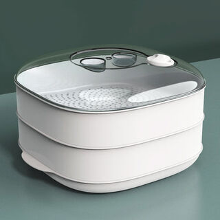 Meal general microwave steamer can add water steaming box heating steamer microwave oven special utensils and supplies set square steamer double layer (white)