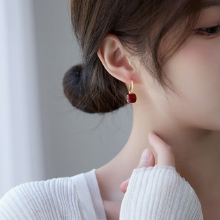 Qi xiaomi high-end red earrings women's earrings and earrings western style 2025 new trendy niche design geometric earrings 2 pieces + gift box packaging