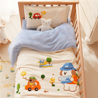 Blueblue class a milk velvet kindergarten quilt three-piece set double-sided velvet children's quilt cover winter thickened quilt bedding for kindergarten outing dog (milk velvet towel embroidery)-hl kindergarten three-piece cushion cover 0.6*1.35