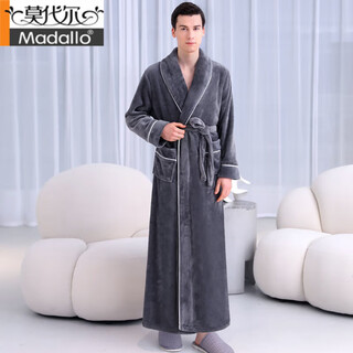 Modal nightgown for men and women, autumn and winter long thickened coral velvet bathrobe, large size warm pajamas, flannel, spring and autumn home clothes, new 20101 gray, male xl 175cm 160jin jin equal to 0.5 kg within