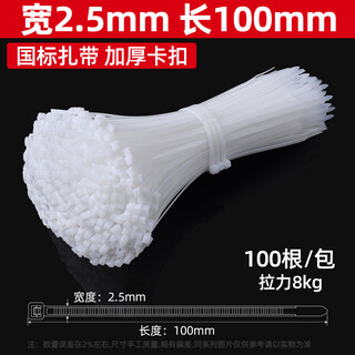 Lts national standard nylon tie self-locking computer installation mechanism cable tie cable tie gardening cable fixed bundling large and small strapping rope easy to pull 100 pieces white 3*100 national standard 2.5mm wide 100 pieces