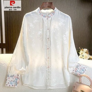Pierre cardin new chinese style white embroidered retro shirt for women spring new zen button tang suit hanfu top white l 95-110jin jin equals 0.5 kg