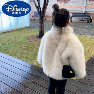 Disney girls fur coat autumn and winter stand-up collar baby fur coat little girl fashionable imitation mink velvet cotton coat thickened light apricot 120