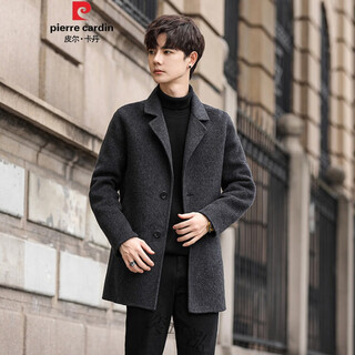 Pierre cardin double-sided woolen woolen coat men's mid-length korean style suit collar woolen coat autumn and winter thickened windbreaker men's black l recommended 120-135jin jin equals 0.5 kg