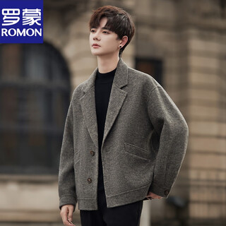 罗蒙（ROMON）双面羊毛呢子西装外套男韩版潮流双面绒高端冬季加厚短款毛呢大衣 灰色 XL