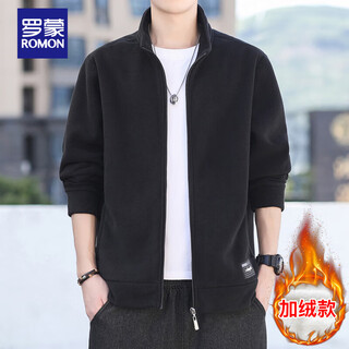 Romon jacket men's winter casual fleece jacket trendy polar fleece jacket men's top men's black velvet xl