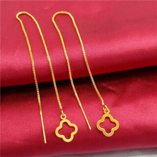 Bxe gold ear wire earrings long tassel earrings fashionable 24k pure gold four-leaf clover earrings 0.01g hollow four-leaf clover ear wire