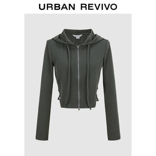Ur2024 autumn new women's street trend hollowed double zipper drawstring hooded jacket uyv140017