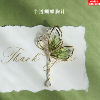Zushange butterfly brooch women's semi-permeable insect tassel niche light luxury gradient suit corsage temperament pin for birthday gift green