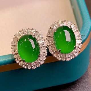 Drjefun natural burmese laokeng jadeite high ice-grown green egg-faced 925 gold inlaid jadeite earrings for women in the year of birth, full green earrings