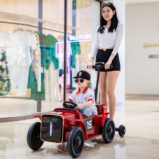 Work baby children's parent-child mother-child electric car four-wheeled baby toy car can sit in adults' remote control children's gift stroller, flame red + 12v7a battery + plastic wheels remote control electric drive