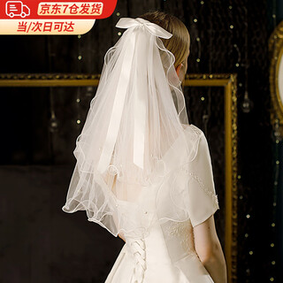 First meeting veil, proposal and certificate, bride's confession, photography main veil, bow, photo props, adult ceremony, graduation season, pearl double-layered bow veil, hairpin style