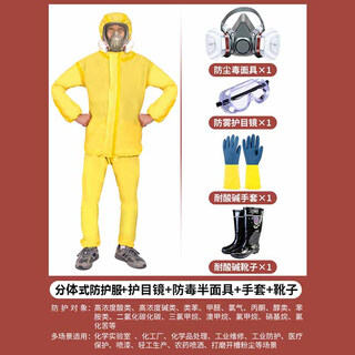 Protective clothing one-piece full body chemical protective clothing acid and alkali resistant anti-corrosion disposable work spray paint anti-toxic chemical laboratory split chemical protective clothing + acid and alkali resistant gloves + half mask + goggles xxl