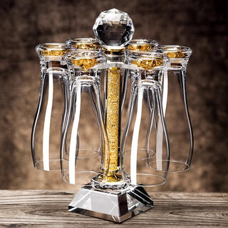 Deguste light luxury high-end crystal beer mug set for home use with cup holder glass large draft beer cup juice cup (jinshan style) 6 pack + rotating cup holder 330ml