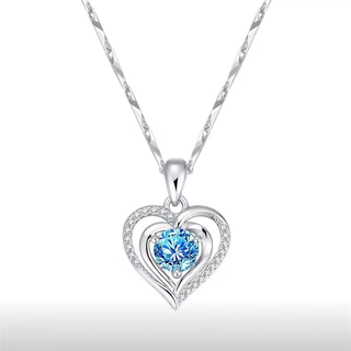 Moissanite diamond sterling silver pendant women's necklace single pendant without chain platinum plated clavicle chain single pendant meet the heart-beating blue diamond pendant light luxury style