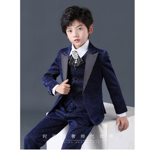 布恋猫男童主持人礼服儿童西装套装男孩小中大童钢琴演出服花童西服秋款 上衣+裤子+马甲+领花 150 cm
