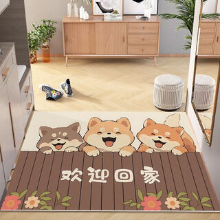 Beiyan no-wash door mat entry door mat pvc cute cartoon home entrance carpet can be cut and stain-resistant mat three dogs-welcome home width 80*length 120cm comfortable feet