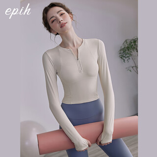 Epih yoga clothing top with chest pad for women autumn and winter high-end fitness clothing sports pilates suit 2023 new long-sleeved milk white m