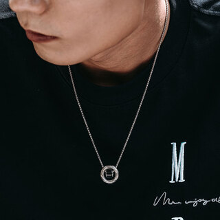 Mingyang decorative sea 925 silver möbius ring necklace men's black agate ring pendant trendy versatile high-quality original accessory black agate pendant + steel chain (60cm)