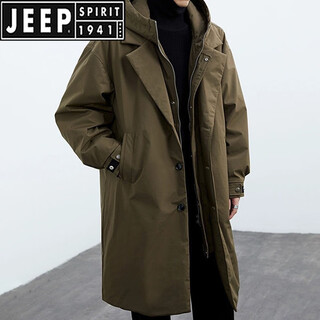 Jeep spirit2025 spring and autumn new men's green coat men's jacket fake two-piece hooded mid-length windbreaker parka trend army green spring and autumn/parker windbreaker/over the knee 3xl recommended 160-180jin jin is equal to 0.5 kg