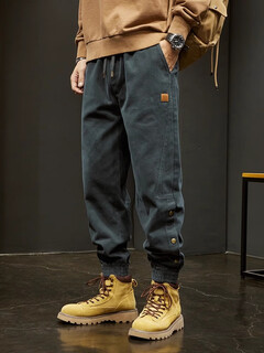 Yingtang american retro heavyweight casual pants men's autumn and winter pure cotton loose handsome leg workwear harem pants gray s 90-115jin jin is equal to 0.5 kg