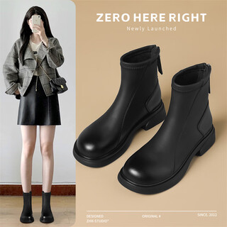 Zhr boots women's winter commuting comfortable and convenient women's boots retro color polished rear zipper short boots for women jf102a black 37