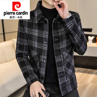 Pierre cardin 2025 new woolen jacket men's autumn and winter korean style trendy light mature style men's winter woolen jacket 2911 black gray thick style m