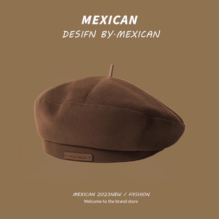 Scarecrow hat women's autumn and winter beret fashionable british style retro painter hat showing face little bere hat birthday gift 71172 coffee color one size