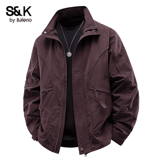 Baleno balenos&k work jacket men's 2025 new spring and autumn stand-up collar windproof top trendy solid color jacket jk8811 burgundy l size recommended 11-125jin jin is equal to 0.5 kg