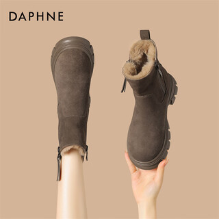 Daphne short boots for women 2025 new winter velvet cotton shoes mid-calf boots thickened cotton boots winter boots anti-ski boots women's boots brown 38