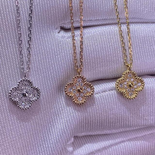 Liangxue 18k rose gold color gold k yellow and white gold full of diamonds mini lucky four-leaf clover necklace pendant carnelian small size for women vs/slightly 18k white mini four-leaf clover necklace f-g/excellent white 0 points