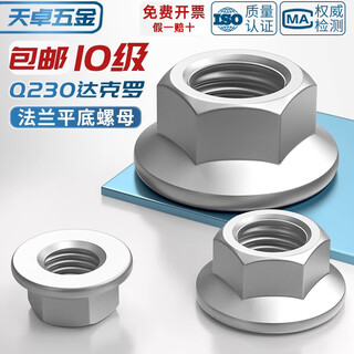 Tianzhuo hardware grade 10 q230 dacromet flat bottom hexagonal nut flange nut m6m8m10m12m14m16 gb6177 m10-5 only