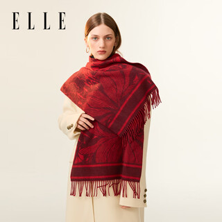 Elle 100% sheep wool scarf for women autumn and winter outdoor warm fashion jacquard gift red scarf gift box new year