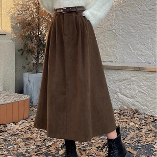 Miao yijia corduroy skirt women's spring autumn women's skirt 2025 new a-line skirt western style long skirt short corduroy pleated skirt brown l recommended 105-128 jin jin equals 0.5 kg with belt