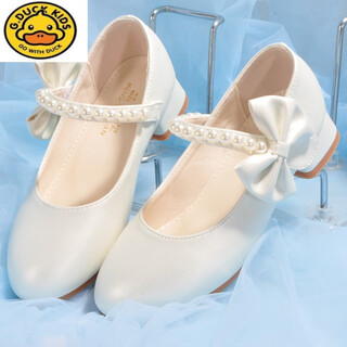 G.duck white leather shoes for girls, princess shoes, elementary school students' dress, chorus performance shoes, soft sole spring and autumn children's high-heeled women's shoes 1062, size 33, inner length 20.5 cm
