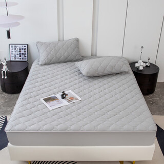 Pure cotton thickened quilted fitted sheet single piece non-slip simmons mattress protector pure cotton dust cover sheet set fashion-light gray maternal and infant grade pure cotton 90*200cm (suitable for 5-26 mattresses)