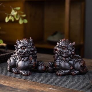 High-end purple pottery tea pet boutique pixiu golden toad can raise fortune toad tea play tea table decoration purple sand tea pet ornaments purple pottery lucky pixiu pair