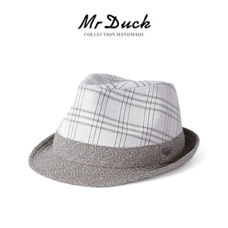 Mr duck unique product 30% off clearance linen jazz hat british retro curled men's gentleman's hat fashionable plaid ms46212-michigan/hemp gray (top hat) m (55-57cm)