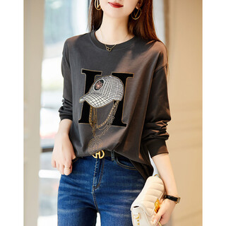 Demana miracle fairy tale town spring and autumn cloud soft feeling niche pure cotton design hot diamond long-sleeved temperament women's t-shirt