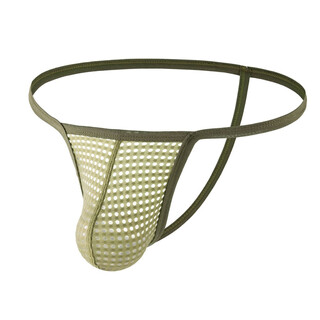 Ultra-thin hollow thong men's butt-baring men's underwear large mesh sexy thin belt pants u convex fishnet single thong military green 2xl140-160jin jin equals 0.5 kg