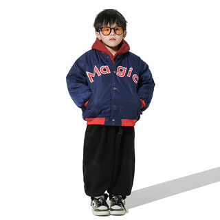 G.duckkids boys' contrast color baseball jacket cotton jacket 2025 winter new children's american retro thickened jacket jacket fashionable dark blue 100cm