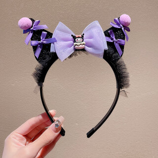 Lexicong children's hairbands, girls' baby non-slip headbands, cute kuromi hair accessories, girls' bow mesh hairpin headband, black bow kuromi