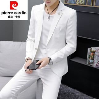 Pierre cardin men's suit wedding casual white small suit korean style men's jacket slim fit trend hc1916 white (suit + pants + t-shirt + brooch m 165